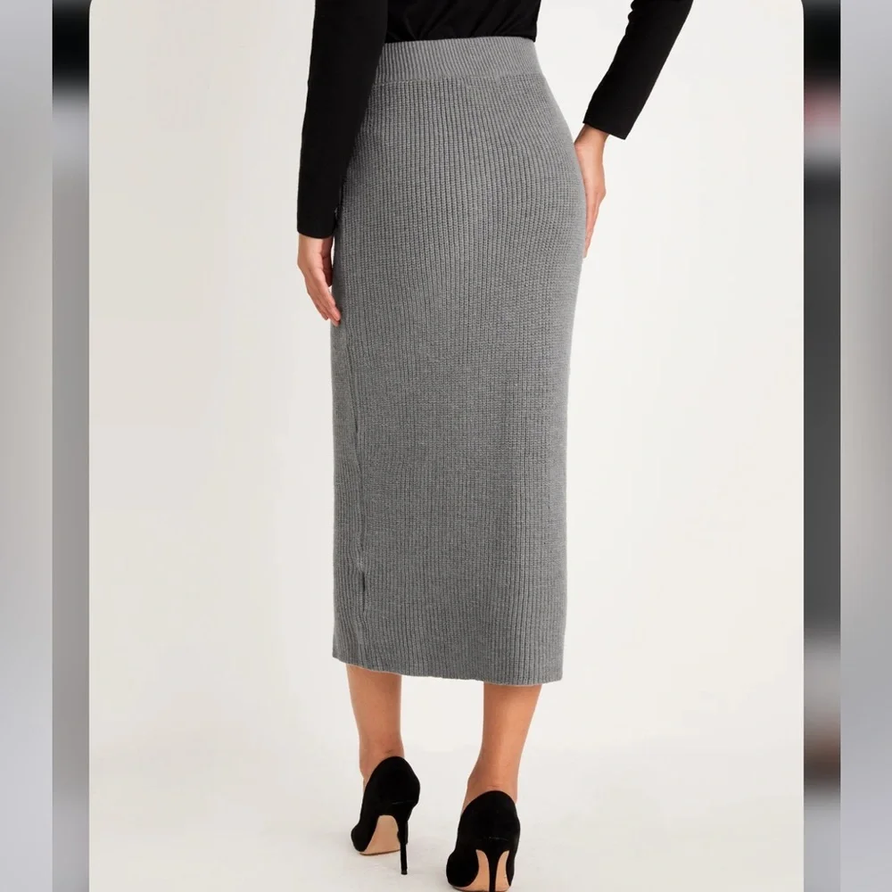 Plain High Waist Plain Sweater Skirt - Picture 3 of 10
